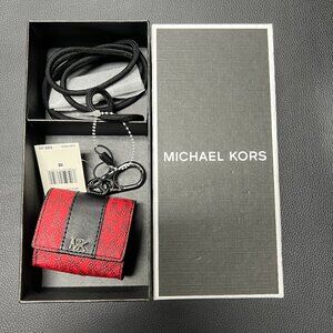 Michael Kors Women AirPod Earbud Case with Lanyard MK Gift Box in Red/Black New